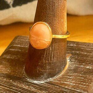 Gold Ring with Peach Agate Stone – Boho Chic Statement Piece Size 7